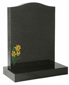 Dark Grey Granite Headstone with Flower - 16014