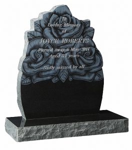 Granite Black Headstone with Engraved Roses - 16050