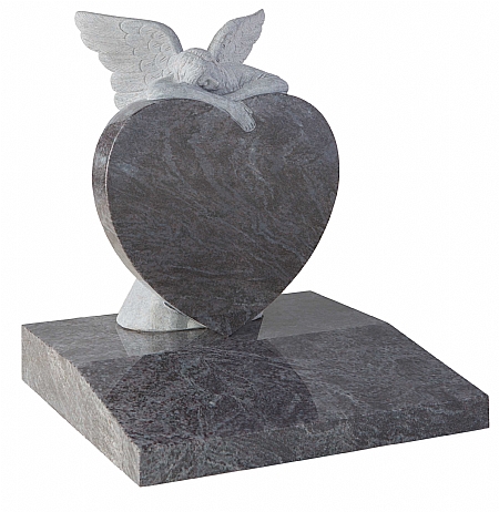Granite Bahama Blue Heart Headstone with Angel