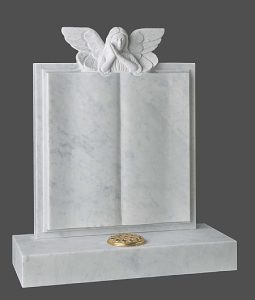 Italian White Marble Headstone with Angel - 16130