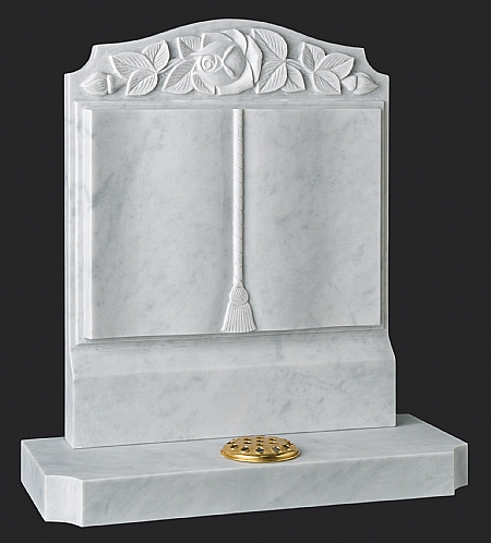 Italian White Marble Headstone with Roses & Book - 16133