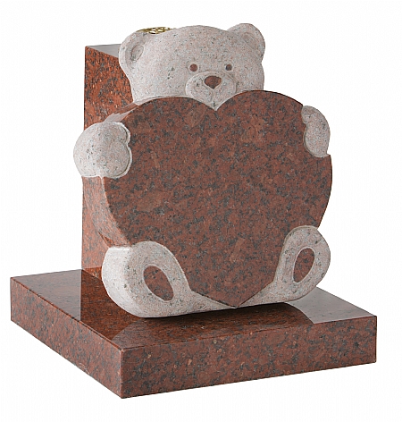 Granite Ruby Red Children's Headstone with Heart & Teddy - 16169