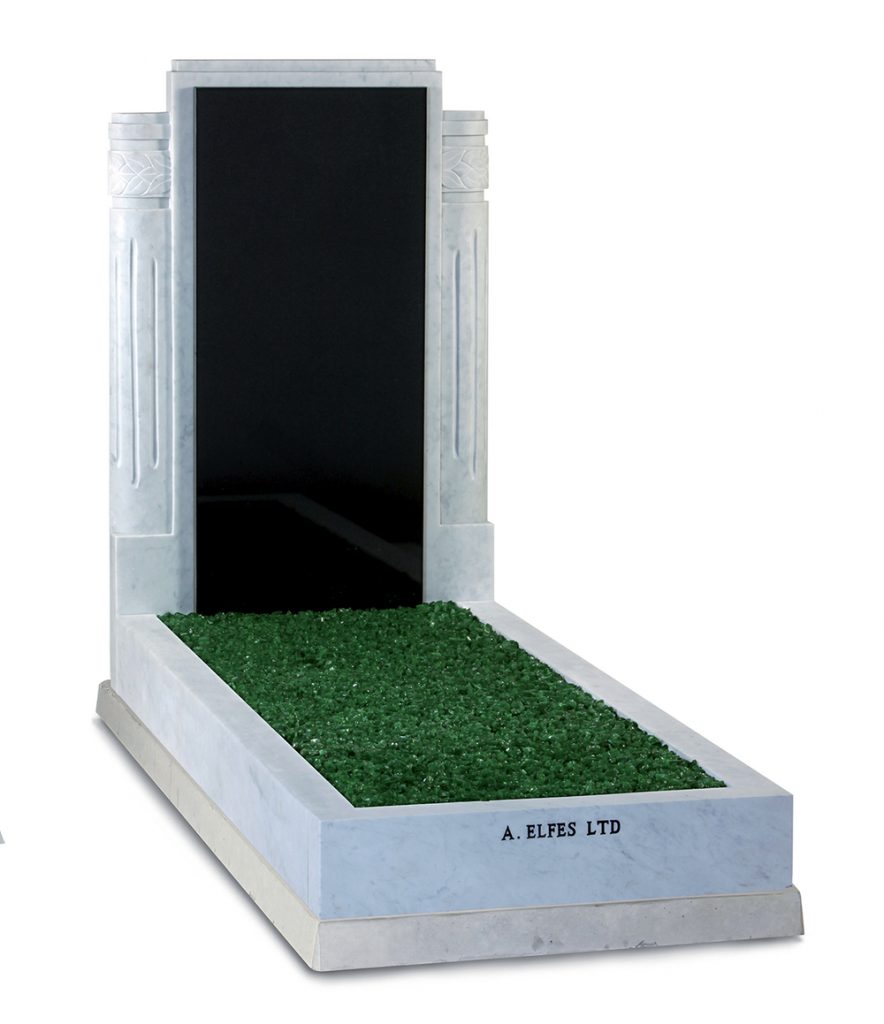 White Marble & Black Granite Jewish Headstone with Green Chippings - ES15A