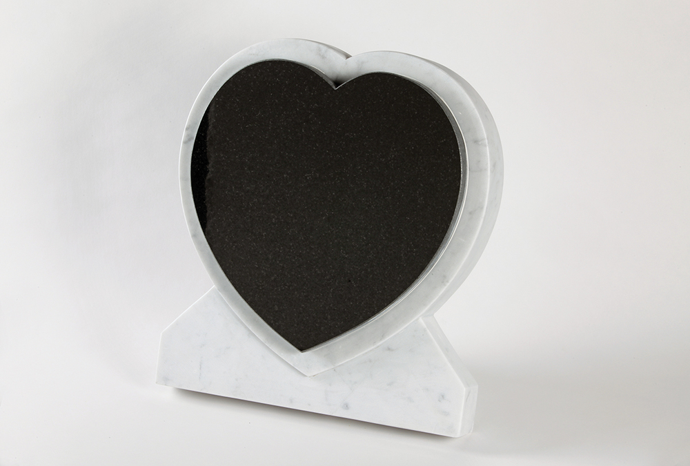 White Marble & Black Granite Heart Shaped Jewish Headstone - T1